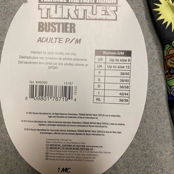 Teenage Mutant Ninja Turtles Corset Adult S/M Costume Cosplay NWT - Picture 5 of 5